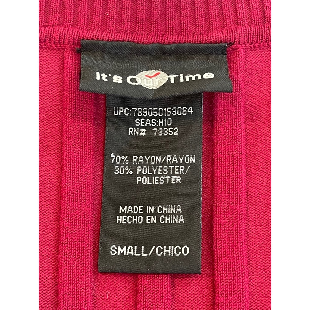 Its Our Time Magenta Pink Ruched V-Neck Ribbed Short Sleeve Sweater Top Small - Picture 3 of 9